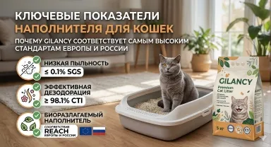 Ключевые показатели качественного наполнителя для кошек, Gilancy, низкая пыльность ≤0,1% SGS, эффективная дезодорация ≥98,1% CTI, биоразлагаемый наполнитель, соответствие REACH для Европы и России Ключевые показатели качественного наполнителя для кошек, Gilancy, низкая пыльность ≤0,1% SGS, эффективная дезодорация ≥98,1% CTI, биоразлагаемый наполнитель, соответствие REACH для Европы и России