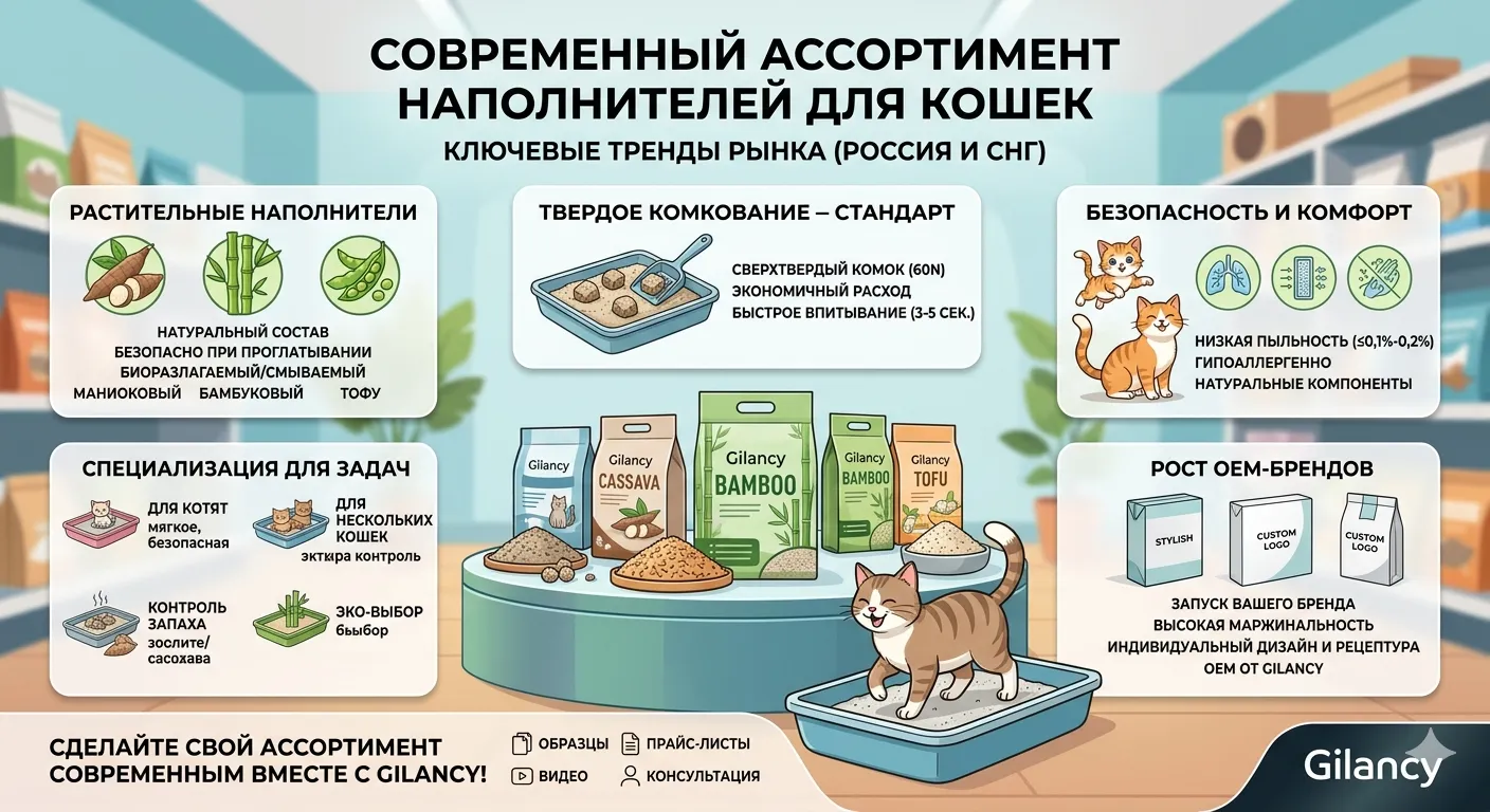 Какие наполнители для кошачьих лотков сейчас в тренде: обзор рынка России и СНГ