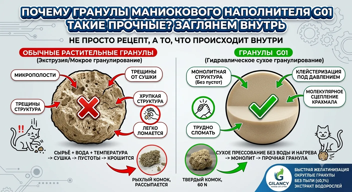 Почему гранулы маниокового наполнителя G01 такие прочные? Заглянем внутрь