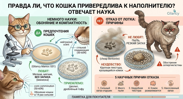 Правда ли, что кошка привередлива к наполнителю? 