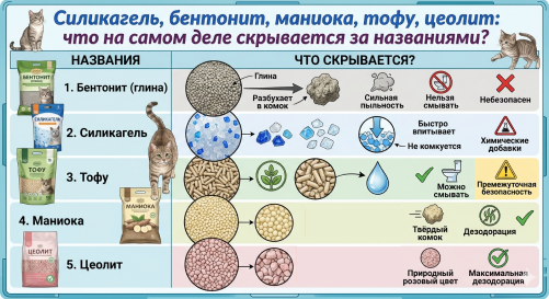 Силикагель, бентонит, маниока, тофу, цеолит: что на самом деле скрывается за названиями?