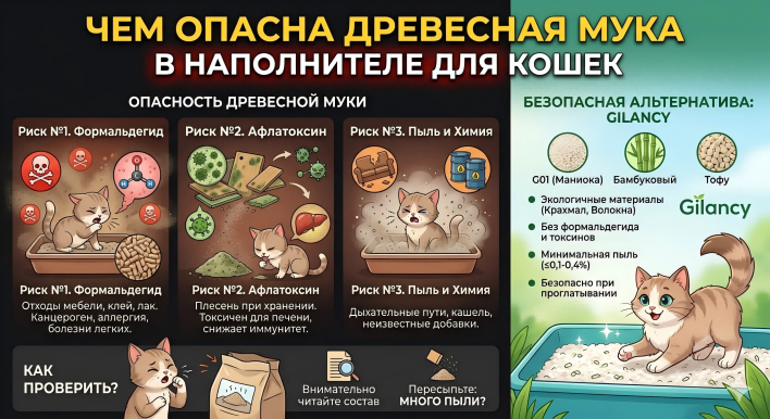 Чем опасна древесная мука в наполнителе для кошек