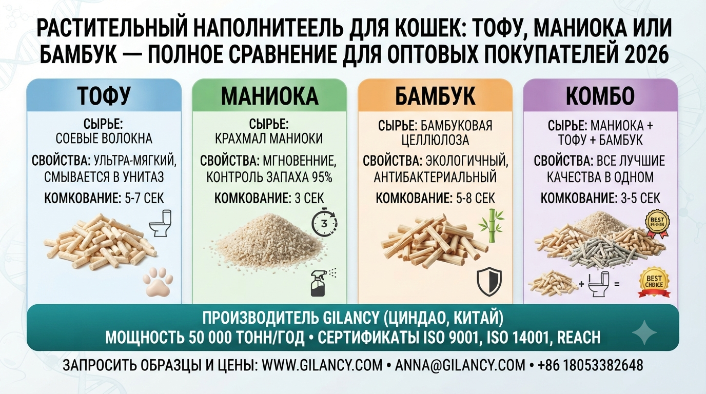 Растительный наполнитель для кошек: тофу, маниока или бамбук — полное сравнение для оптовых покупате